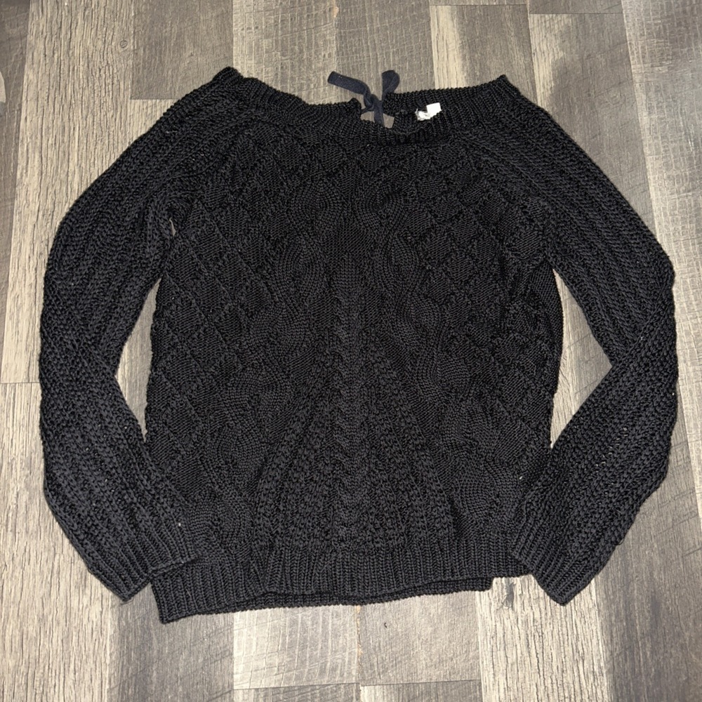 XS Eyeshadow Black Tie Neck Long Sleeve Sweater Knit‎ Pullover